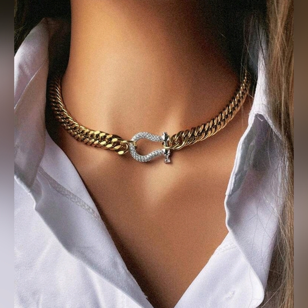 Western Cowgirl Horseshoe Buckle Rhinestone Gold and Silver Women's Necklace